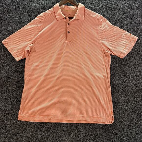 TOMMY BAHAMA POLO SHIRT -L Orange/White Striped EMBROIDERED‎ MARLIN ALOHA -GOLF - Picture 1 of 6